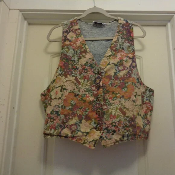 RETRO VINTAGE FLORALS & BLUE JEAN ADJUSTABLE VEST By Varsity Wear X L - Picture 2 of 5
